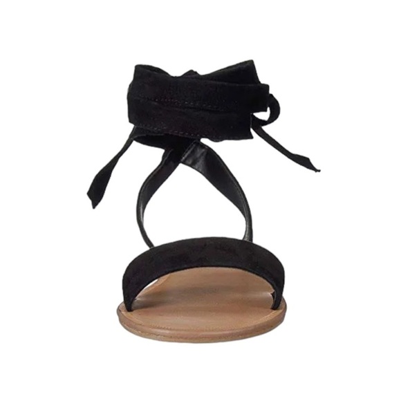 Steve Madden Lace-Up Flat Sandals Size 5.5 Suede Leather Balletcore Black Boho - Picture 4 of 9